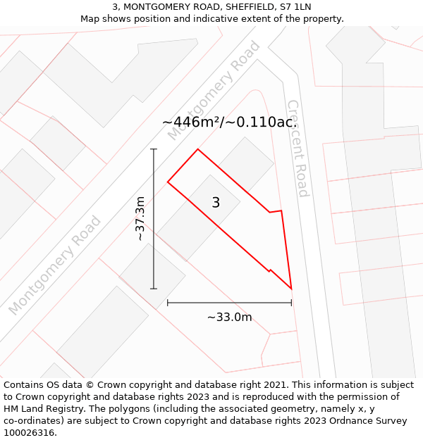 3, MONTGOMERY ROAD, SHEFFIELD, S7 1LN: Plot and title map