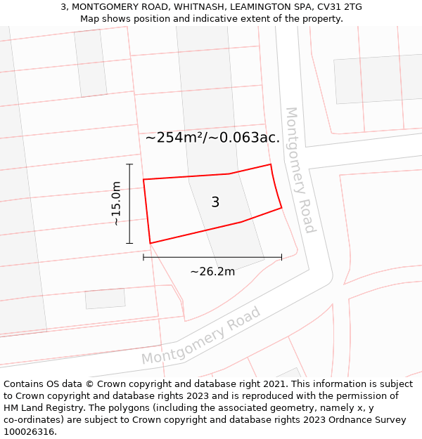 3, MONTGOMERY ROAD, WHITNASH, LEAMINGTON SPA, CV31 2TG: Plot and title map