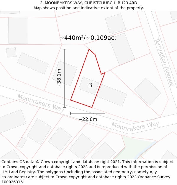 3, MOONRAKERS WAY, CHRISTCHURCH, BH23 4RD: Plot and title map