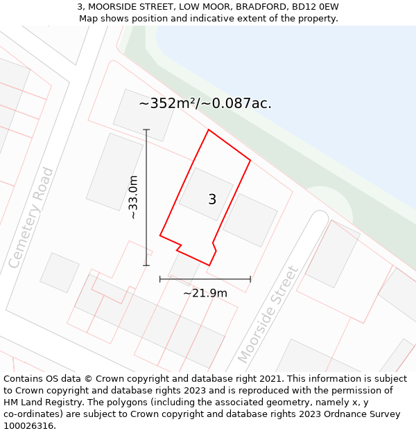 3, MOORSIDE STREET, LOW MOOR, BRADFORD, BD12 0EW: Plot and title map