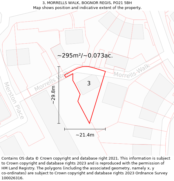 3, MORRELLS WALK, BOGNOR REGIS, PO21 5BH: Plot and title map