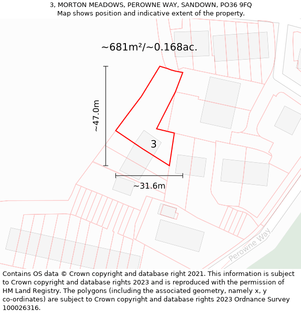 3, MORTON MEADOWS, PEROWNE WAY, SANDOWN, PO36 9FQ: Plot and title map