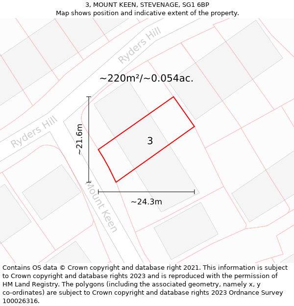 3, MOUNT KEEN, STEVENAGE, SG1 6BP: Plot and title map