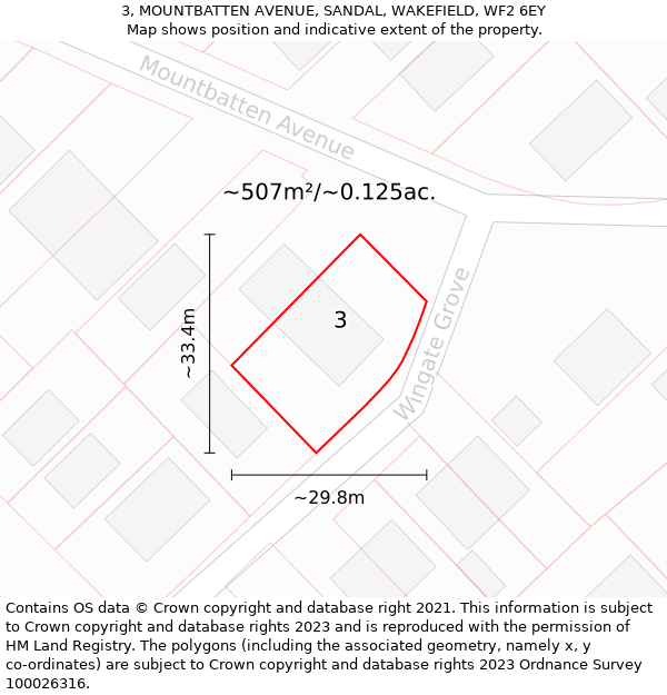 3, MOUNTBATTEN AVENUE, SANDAL, WAKEFIELD, WF2 6EY: Plot and title map