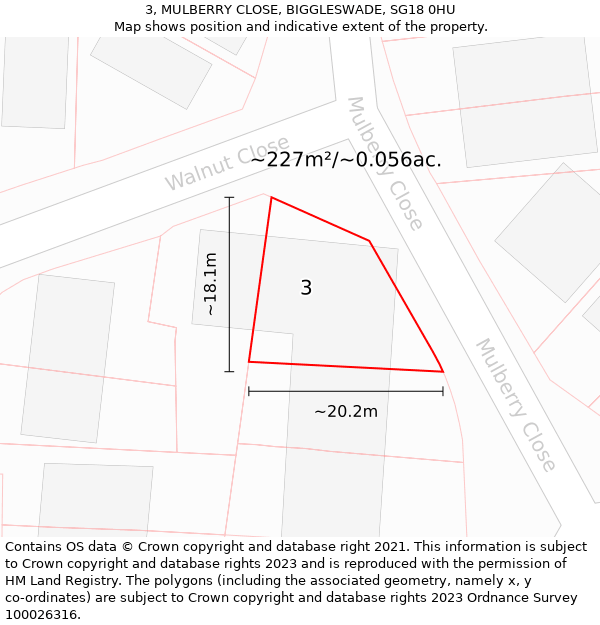 3, MULBERRY CLOSE, BIGGLESWADE, SG18 0HU: Plot and title map