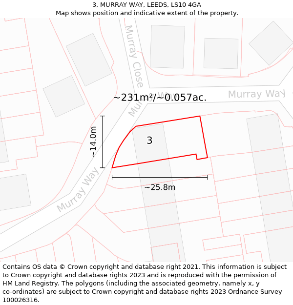 3, MURRAY WAY, LEEDS, LS10 4GA: Plot and title map