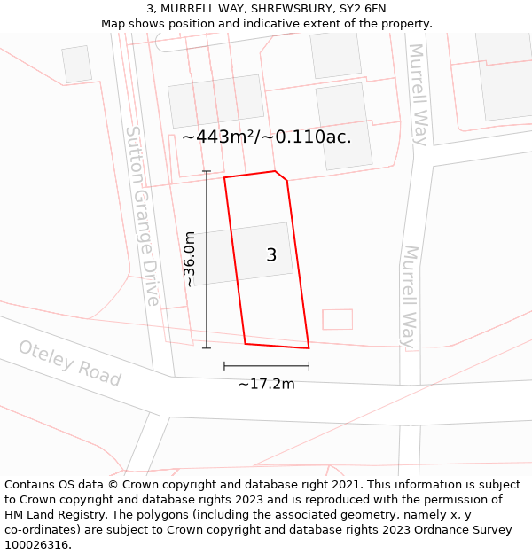 3, MURRELL WAY, SHREWSBURY, SY2 6FN: Plot and title map