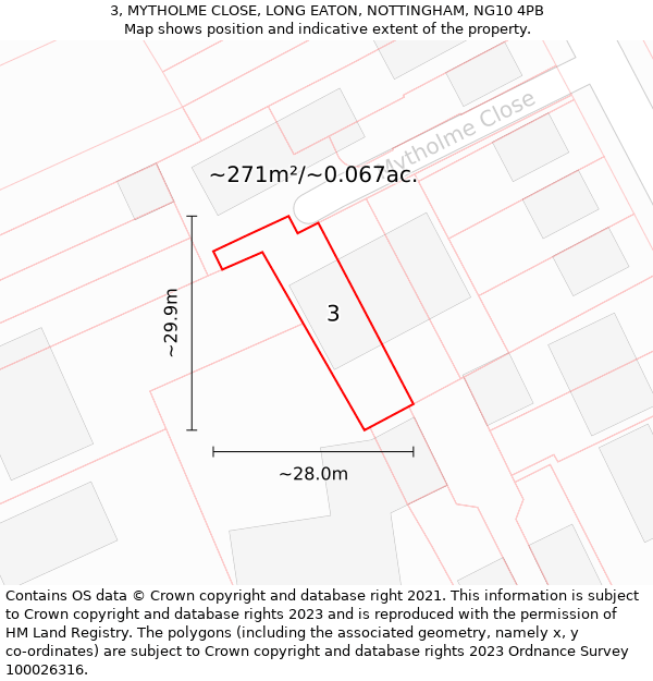 3, MYTHOLME CLOSE, LONG EATON, NOTTINGHAM, NG10 4PB: Plot and title map