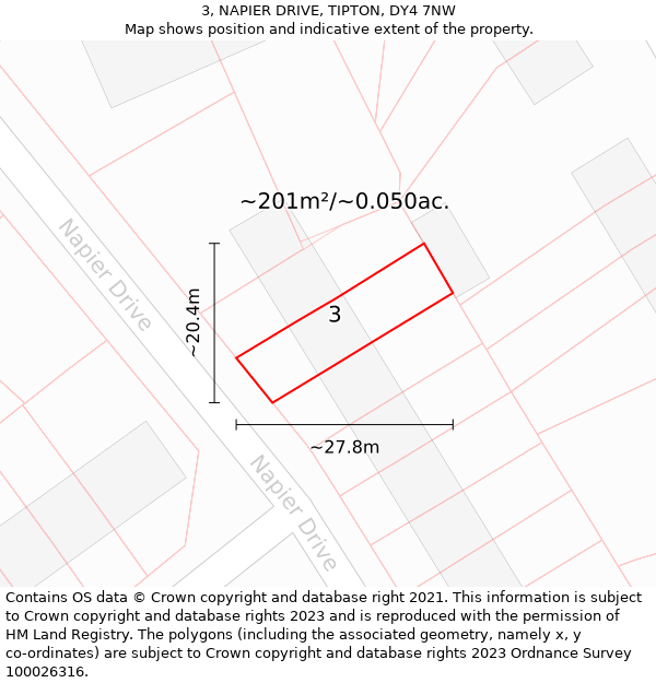 3, NAPIER DRIVE, TIPTON, DY4 7NW: Plot and title map