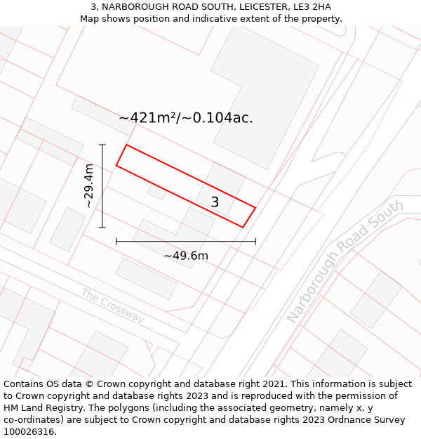 3, NARBOROUGH ROAD SOUTH, LEICESTER, LE3 2HA: Plot and title map