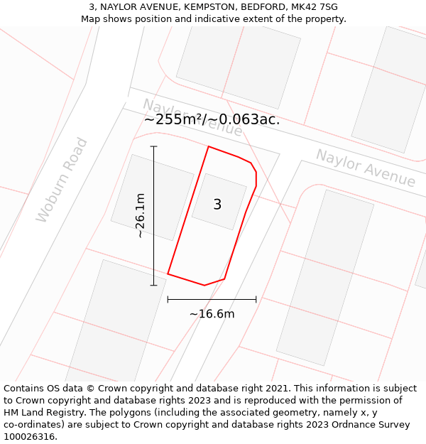 3, NAYLOR AVENUE, KEMPSTON, BEDFORD, MK42 7SG: Plot and title map