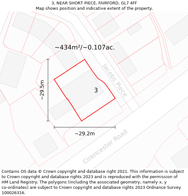 3, NEAR SHORT PIECE, FAIRFORD, GL7 4FF: Plot and title map