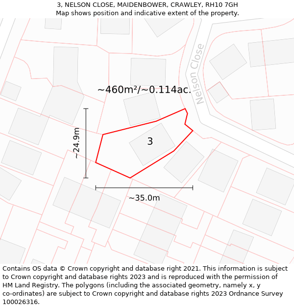 3, NELSON CLOSE, MAIDENBOWER, CRAWLEY, RH10 7GH: Plot and title map