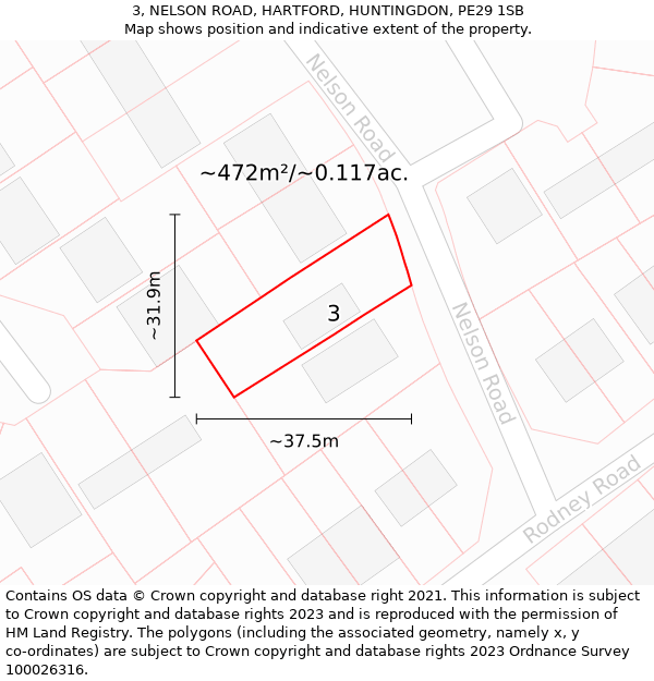 3, NELSON ROAD, HARTFORD, HUNTINGDON, PE29 1SB: Plot and title map