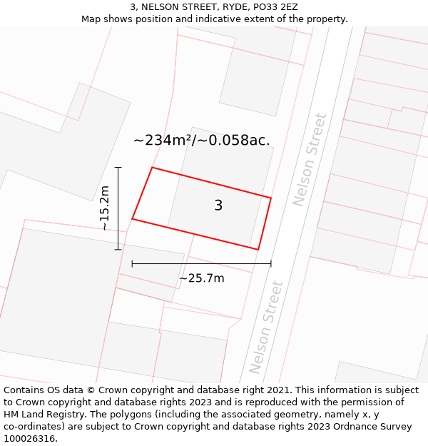 3, NELSON STREET, RYDE, PO33 2EZ: Plot and title map