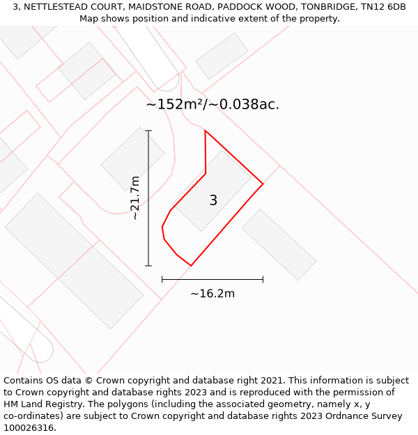 3, NETTLESTEAD COURT, MAIDSTONE ROAD, PADDOCK WOOD, TONBRIDGE, TN12 6DB: Plot and title map