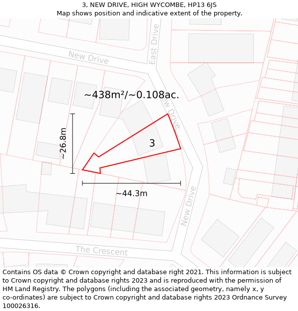 3, NEW DRIVE, HIGH WYCOMBE, HP13 6JS: Plot and title map