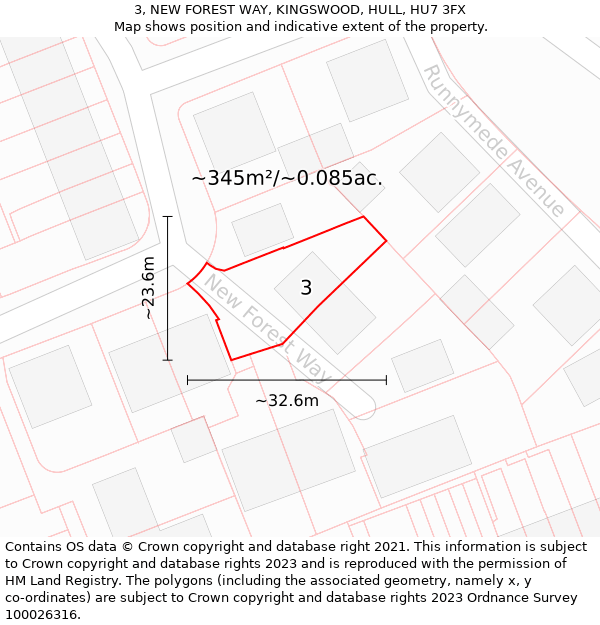 3, NEW FOREST WAY, KINGSWOOD, HULL, HU7 3FX: Plot and title map