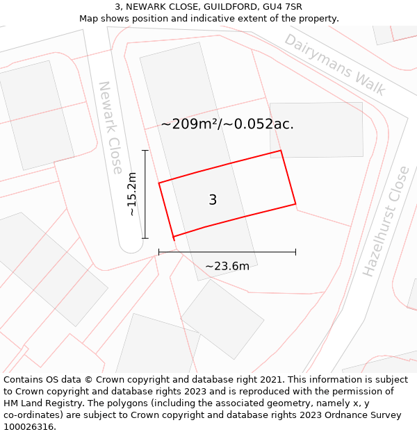 3, NEWARK CLOSE, GUILDFORD, GU4 7SR: Plot and title map