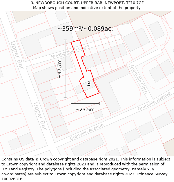 3, NEWBOROUGH COURT, UPPER BAR, NEWPORT, TF10 7GF: Plot and title map