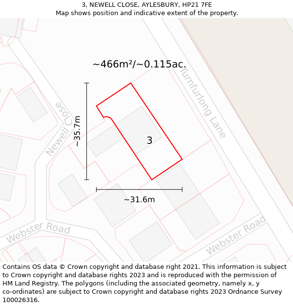 3, NEWELL CLOSE, AYLESBURY, HP21 7FE: Plot and title map