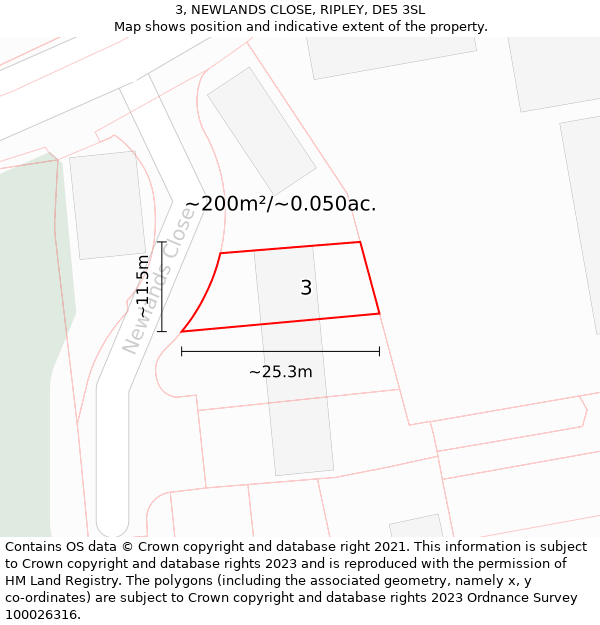 3, NEWLANDS CLOSE, RIPLEY, DE5 3SL: Plot and title map