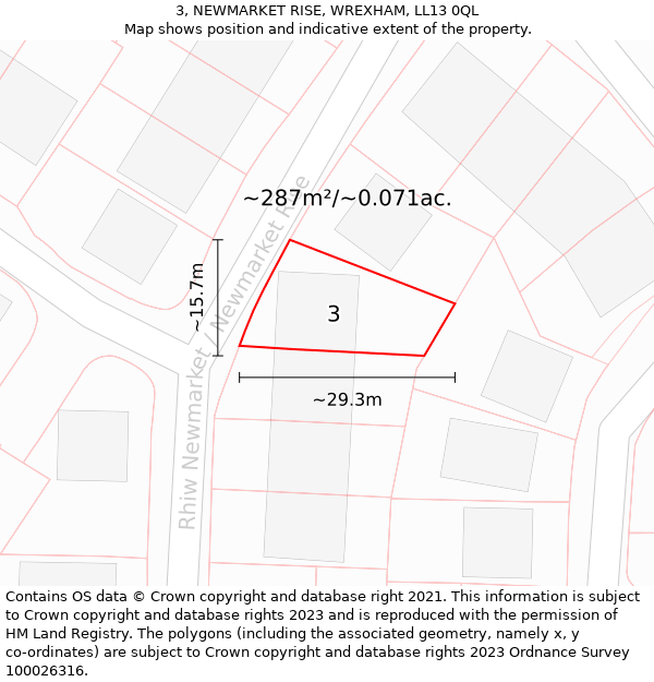 3, NEWMARKET RISE, WREXHAM, LL13 0QL: Plot and title map