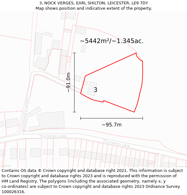 3, NOCK VERGES, EARL SHILTON, LEICESTER, LE9 7DY: Plot and title map