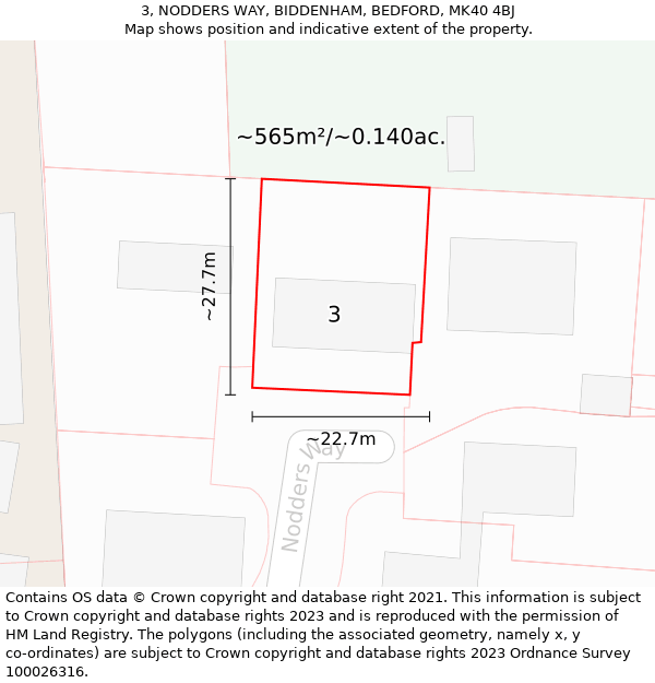 3, NODDERS WAY, BIDDENHAM, BEDFORD, MK40 4BJ: Plot and title map