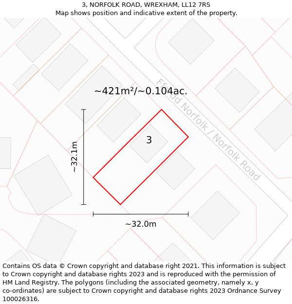 3, NORFOLK ROAD, WREXHAM, LL12 7RS: Plot and title map