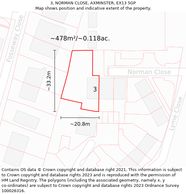 3, NORMAN CLOSE, AXMINSTER, EX13 5GP: Plot and title map