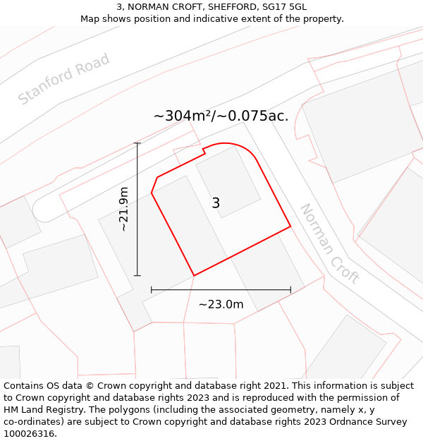 3, NORMAN CROFT, SHEFFORD, SG17 5GL: Plot and title map