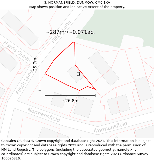 3, NORMANSFIELD, DUNMOW, CM6 1XA: Plot and title map