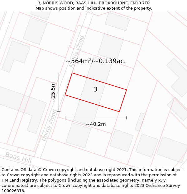 3, NORRIS WOOD, BAAS HILL, BROXBOURNE, EN10 7EP: Plot and title map