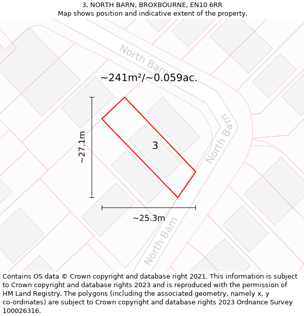 3, NORTH BARN, BROXBOURNE, EN10 6RR: Plot and title map