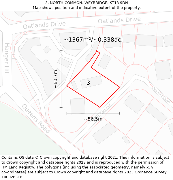 3, NORTH COMMON, WEYBRIDGE, KT13 9DN: Plot and title map