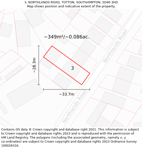 3, NORTHLANDS ROAD, TOTTON, SOUTHAMPTON, SO40 3HD: Plot and title map