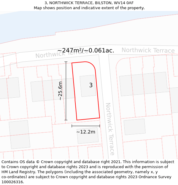 3, NORTHWICK TERRACE, BILSTON, WV14 0AF: Plot and title map