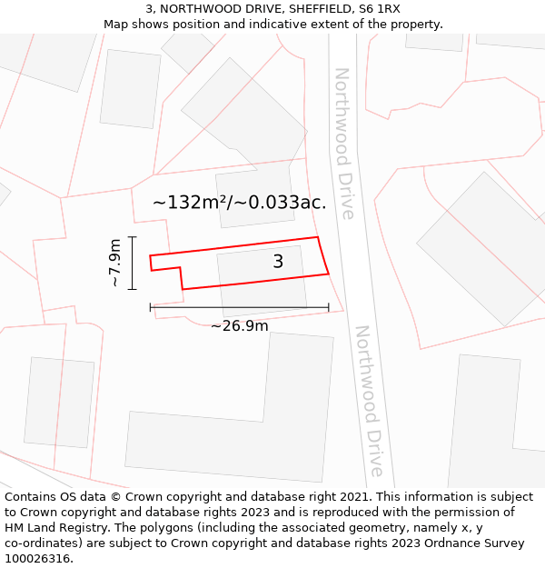 3, NORTHWOOD DRIVE, SHEFFIELD, S6 1RX: Plot and title map