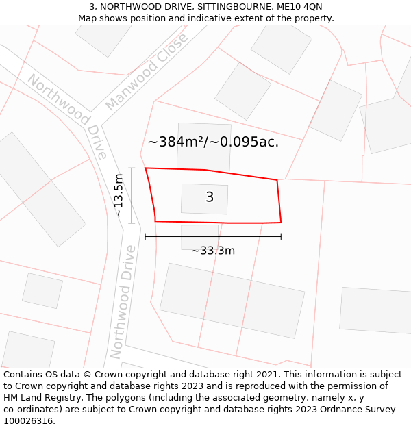 3, NORTHWOOD DRIVE, SITTINGBOURNE, ME10 4QN: Plot and title map