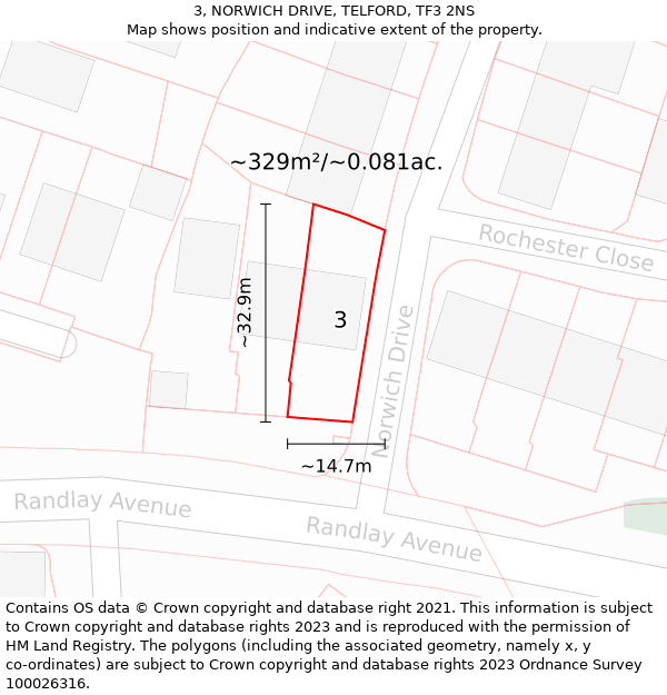 3, NORWICH DRIVE, TELFORD, TF3 2NS: Plot and title map
