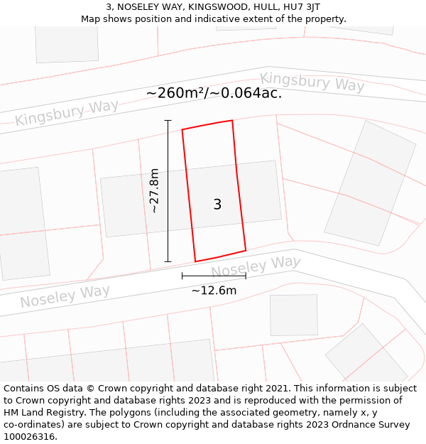 3, NOSELEY WAY, KINGSWOOD, HULL, HU7 3JT: Plot and title map