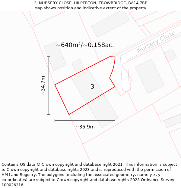 3, NURSERY CLOSE, HILPERTON, TROWBRIDGE, BA14 7RP: Plot and title map