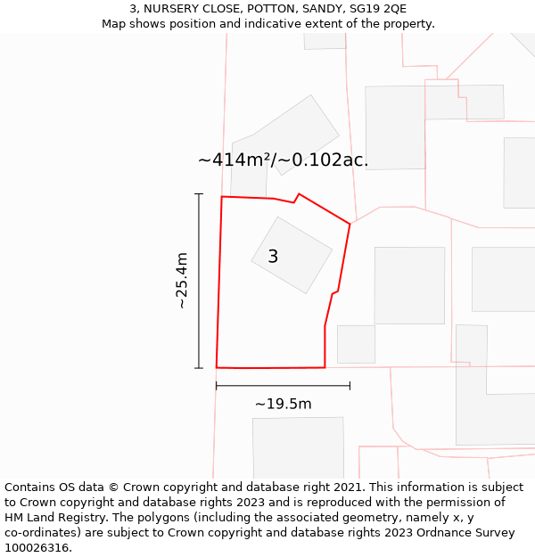 3, NURSERY CLOSE, POTTON, SANDY, SG19 2QE: Plot and title map