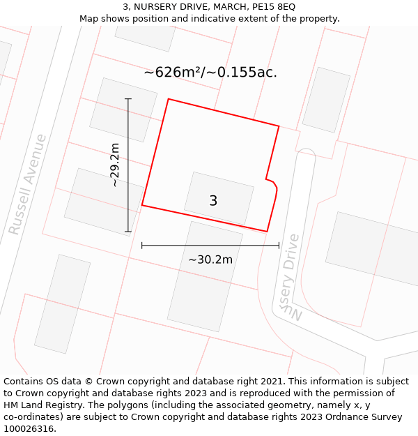 3, NURSERY DRIVE, MARCH, PE15 8EQ: Plot and title map