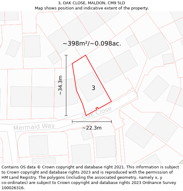 3, OAK CLOSE, MALDON, CM9 5LD: Plot and title map