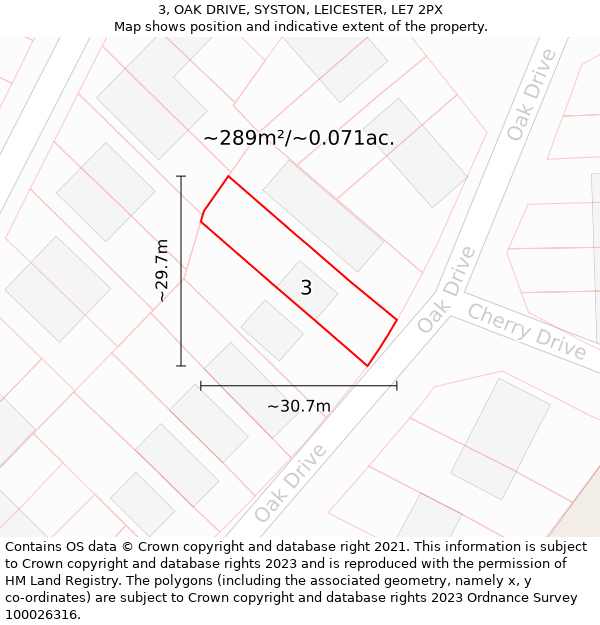 3, OAK DRIVE, SYSTON, LEICESTER, LE7 2PX: Plot and title map