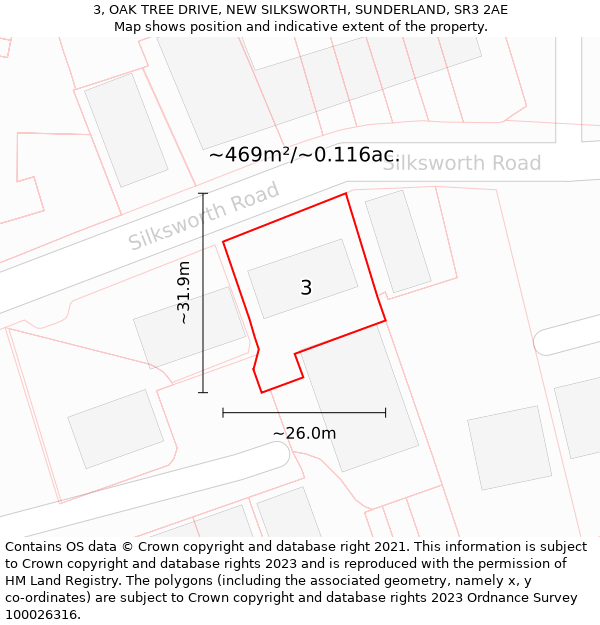 3, OAK TREE DRIVE, NEW SILKSWORTH, SUNDERLAND, SR3 2AE: Plot and title map