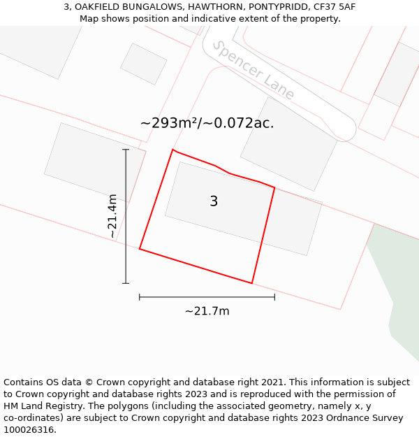 3, OAKFIELD BUNGALOWS, HAWTHORN, PONTYPRIDD, CF37 5AF: Plot and title map