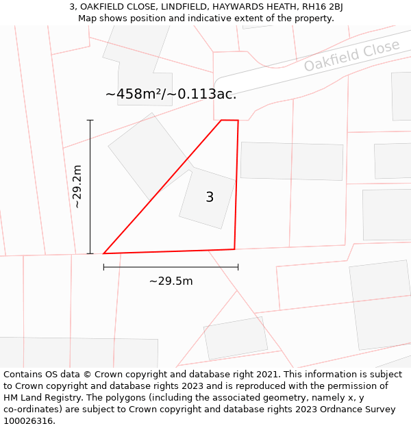 3, OAKFIELD CLOSE, LINDFIELD, HAYWARDS HEATH, RH16 2BJ: Plot and title map